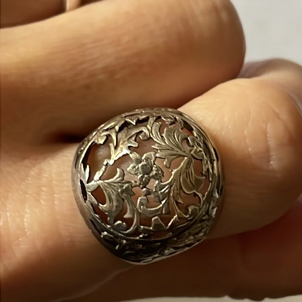 Sterling Silver .925 Filigree floral Dome Ring Vintage - Picture 9 of 10